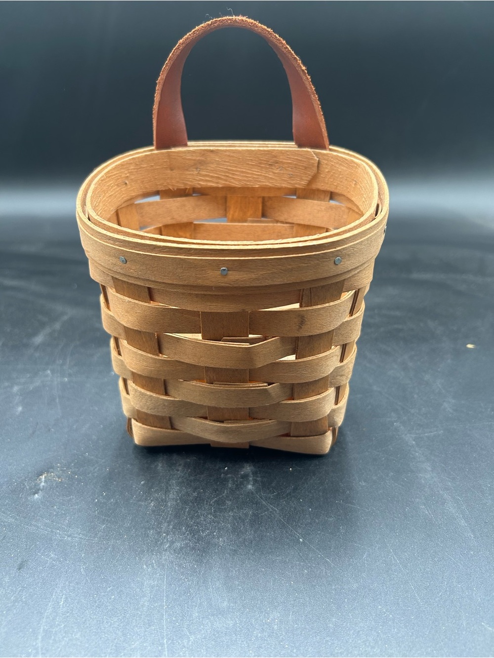 Henn workshops Classic Woven Brown Leather-Handle wall basket